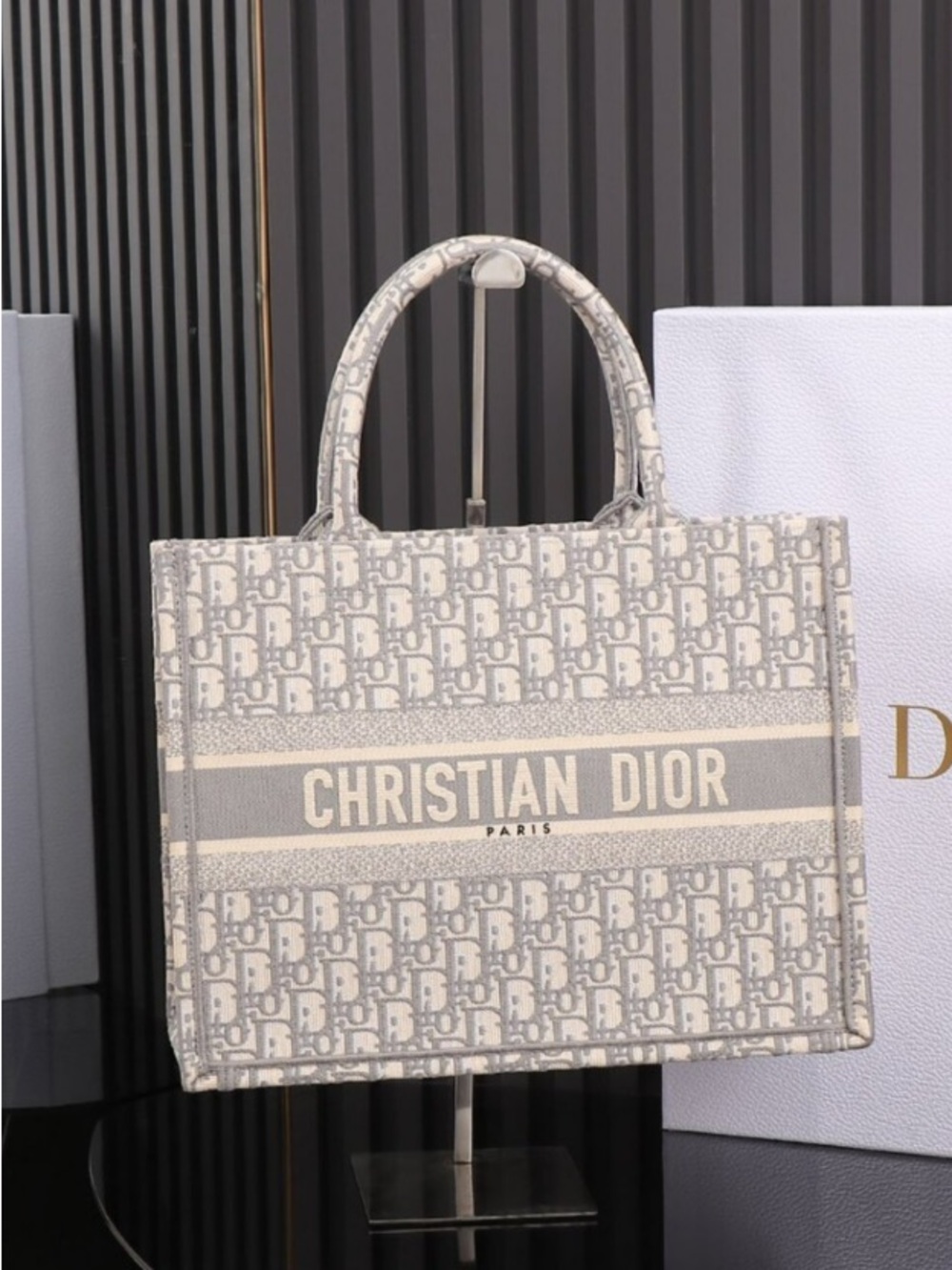 Dior Bag Gray and Beige Christian Dior Book Tote
